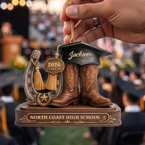 Custom Cowboy Boots Graduation Hanging Ornament β Class Of 2026 Keepsake For Seniors