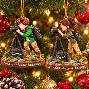 Just A Boy Who Loves Photography Personalized Christmas Ornament Gift for Photographer