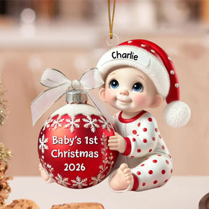 Baby Holding Christmas Bauble β Baby's 1st Christmas Personalized Ornament