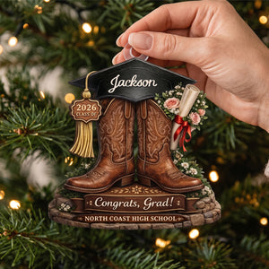 Custom Cowboy Boots Graduation Hanging Ornament β Class Of 2026 Keepsake For Seniors