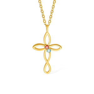 Personalized Wrapped Cross Necklace with 1-5 Family Birthstones - Birthday, Mother's Day Gift for Mom Grandma