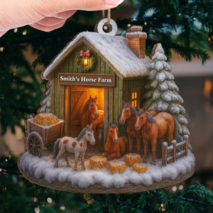 Custom Wood Ornament - Personalized Christmas Birthday Gifts For Women, Men - Christmas At The Horse Farm