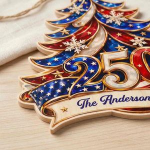 America 250th Anniversary Christmas Tree Wood Sign - Personalized Gifts for Patriotic Family