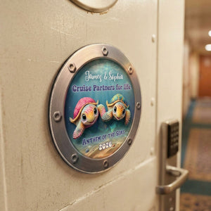 Happy Sailing Turtle Couple Personalized Cruise Ship Door Magnet