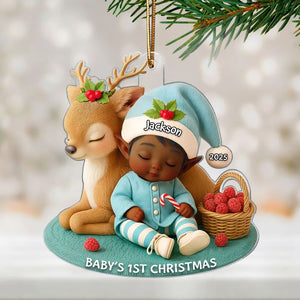 Baby's 1st Christmas Ornament – Cute Elf & Reindeer Personalized Acrylic Ornament