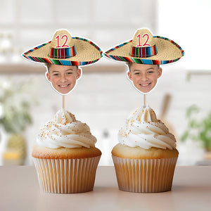Mexican Fiesta Sombrero Maracas โ Custom Photo Personalized Cupcake Topper