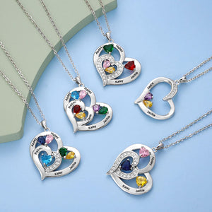 Personalized Birthstone Heart-shaped Necklace - Mother Necklace