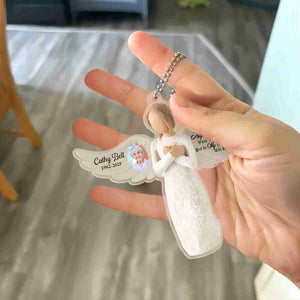 On Angel's Wings You Were Taken, But In My Heart You Will Stay - Personalized Acrylic Car Hanger, Remembrance Angel, Memorial Gift