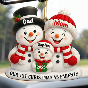 Our 1st Christmas As Parents Snowmen Personalized Custom Wood Ornament