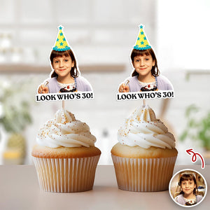 Funny Birthday Party Decor β Custom Retro Childhood Photo Personalized Cupcake Topper