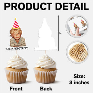 Funny Birthday Party Decor β Custom Retro Childhood Photo Personalized Cupcake Topper