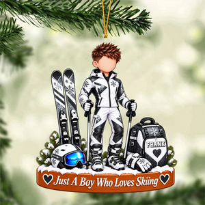 Personalized Ski Boy Ski Girl Christmas Ornament