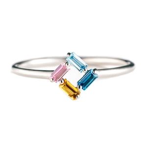 Personalized Baguette Mothers 3-6 Birthstones Family 925 Sliver Ring