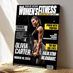 Personalized Women Fitness Magazine Cover, Custom Workout Photo Canvas
