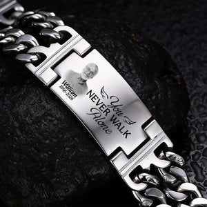 Custom Photo You Never Walk Alone Memorial - Personalized Engraved Bracelet Double Chain