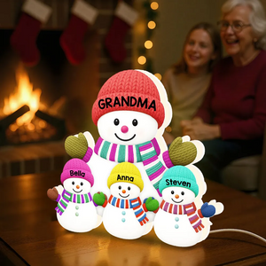 Heartwarming Christmas Grandma Grandkids Snowman Together - Personalized Light Box - Gift For Grandmas