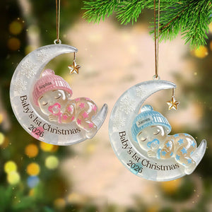 Baby’s First Christmas Personalized Ornament - Custom Moon Sea Glass Acrylic Keepsake, Newborn Gift