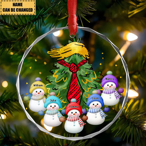 Personalized Little Snowman And Red Tie Christmas Tree Glass Ornament