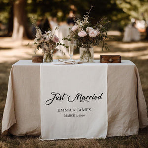 Just Married - Personalized Names Wedding Table Runner, Wedding Sign, Bridal Table Decoration