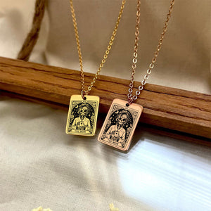 Personalized Skull Mom Kids Tarot Card Necklace Gift for Grandma Mom