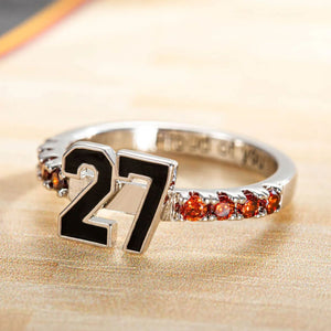 Personalized Sports Team Number Birthstone Ring with Custom Engraving Text - Basketball Baseball Mom Ring