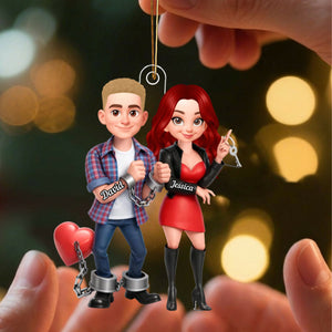 Unique Creative Gift For Couples β Personalized Funny Cartoon Couple Acrylic Ornament With Handcuffed Love Design