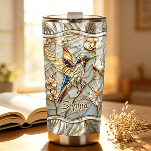 Stained Glass Hummingbird Personalized Name Tumbler