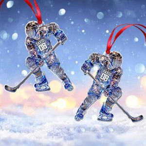 Sparkling Ice Hockey Player - Personalized Hockey Ornament