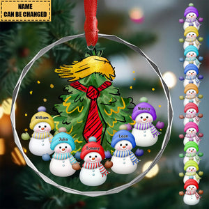 Personalized Little Snowman And Red Tie Christmas Tree Glass Ornament