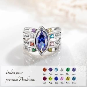 Personalized 1-8 Names & Birthstones Mother Grandmas Family Ring