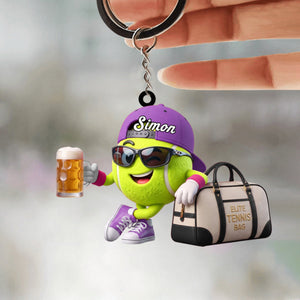 Beer Toast Design Beside Bag Tennis Keychain Personalized Cool Tennis Ball Mascot Keychain