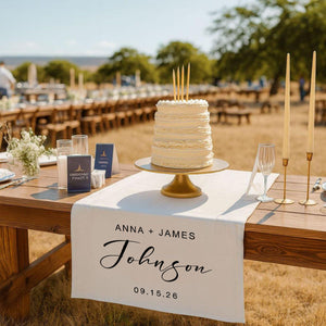 Custom Last Name Wedding Sign - Personalized Names Wedding Table Runner, Engagement Party Gift