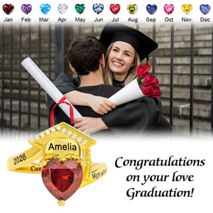 Personalized Grad Cap Heart Birthstone Ring - Graduation Gift For Graduates