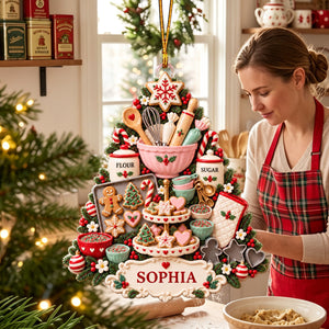 Personalized Baking Christmas Ornament, Custom Name Baker Kitchen Tree Keepsake, Pastry Chef Gift, Gift For Baking Lover