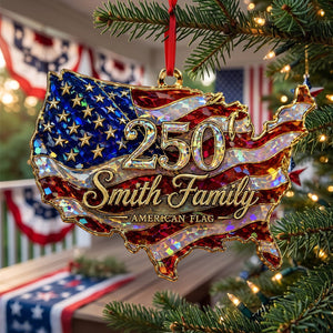 Personalized USA 250th Shape Acrylic Ornament, American Flag Hologram Ornament