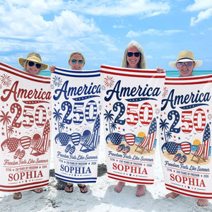 Personalized "Freedom Feels Like Summer" Beach Towel – Family Gift