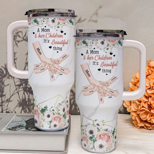 Personalized Holding Hand With kids Tumbler Gift For Mom
