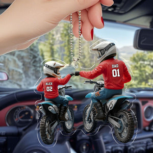 Dad And Kid - Personalized Dirt Bike Shaped Acrylic Ornament