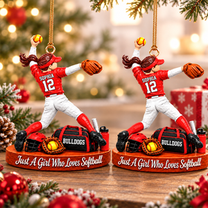 Just A Girl Who Loves Softball – Personalized Christmas Ornament | Custom Player Name Keepsake Gift For Softball Players & Fans