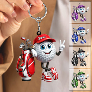 Victory Gesture Personalized Cute Golf Ball Mascot Keychain Gift For Golf Lovers