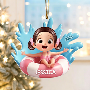 Custom Acrylic "Pool Float Kid" Ornament โ Cute Keepsake Gift For Kids & Family