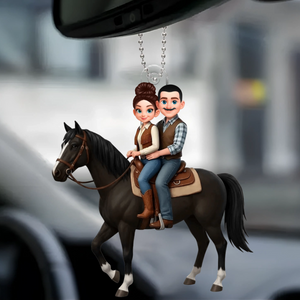 Personalized "Couple Riding A Horse" Acrylic Car Hanger – Unique Gift For Horse Lovers