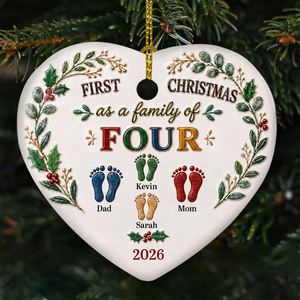 Our First Christmas Together 2026 – Personalized Names Heart Ceramic Ornament | Keepsake Gift For Couples, Newlyweds & Families