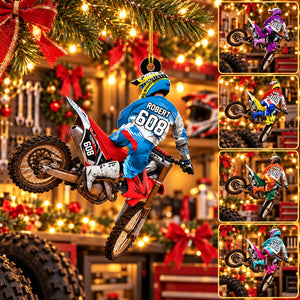 Personalized Motocross Racer Christmas Ornament β Custom Name & Number Keepsake | Gift For Dirt Bike Riders & Motocross Lovers