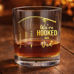 Personalized "Hooked On Daddy" Whiskey Glass β Fishing Gift For Dad