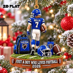 Personalized Football Player Name Acrylic Ornament – Custom "Just A Boy Who Loves Football" Keepsake Gift For Football Lovers