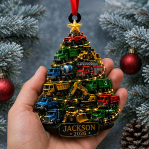 Custom Truck Kid Christmas Ornament – Personalized Name Construction Truck Decor | Gift For Child