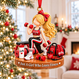 Custom "Just A Girl Who Loves Fitness" Acrylic Ornament – Personalized Gym Girl Christmas Keepsake