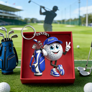 Victory Gesture Personalized Cute Golf Ball Mascot Keychain Gift For Golf Lovers