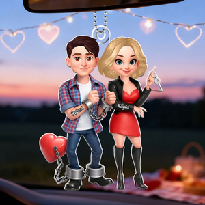 Unique Creative Gift For Couples β Personalized Funny Cartoon Couple Acrylic Ornament With Handcuffed Love Design